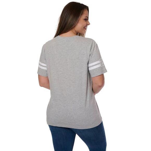 New Women's Plus Size Disney T-Shirt Mickey Mouse Striped Sleeve Varsity Gray - Picture 6 of 6